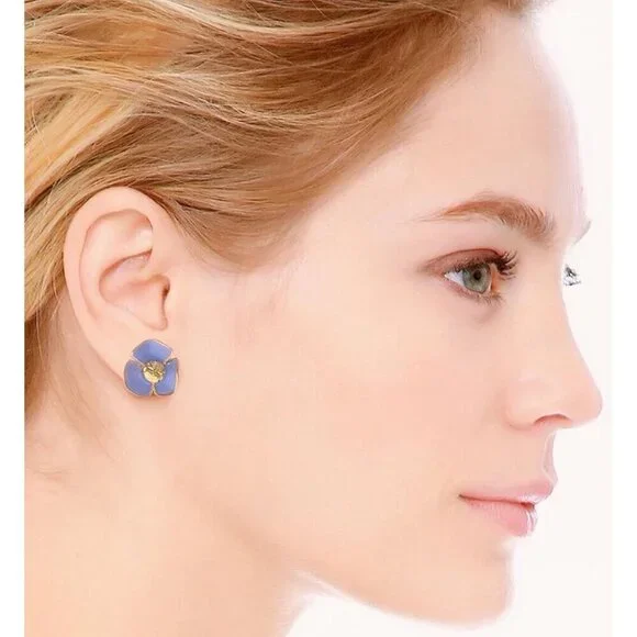Tory Burch Fleur Flower Stud Earrings Purple OS - Picture 2 of 14